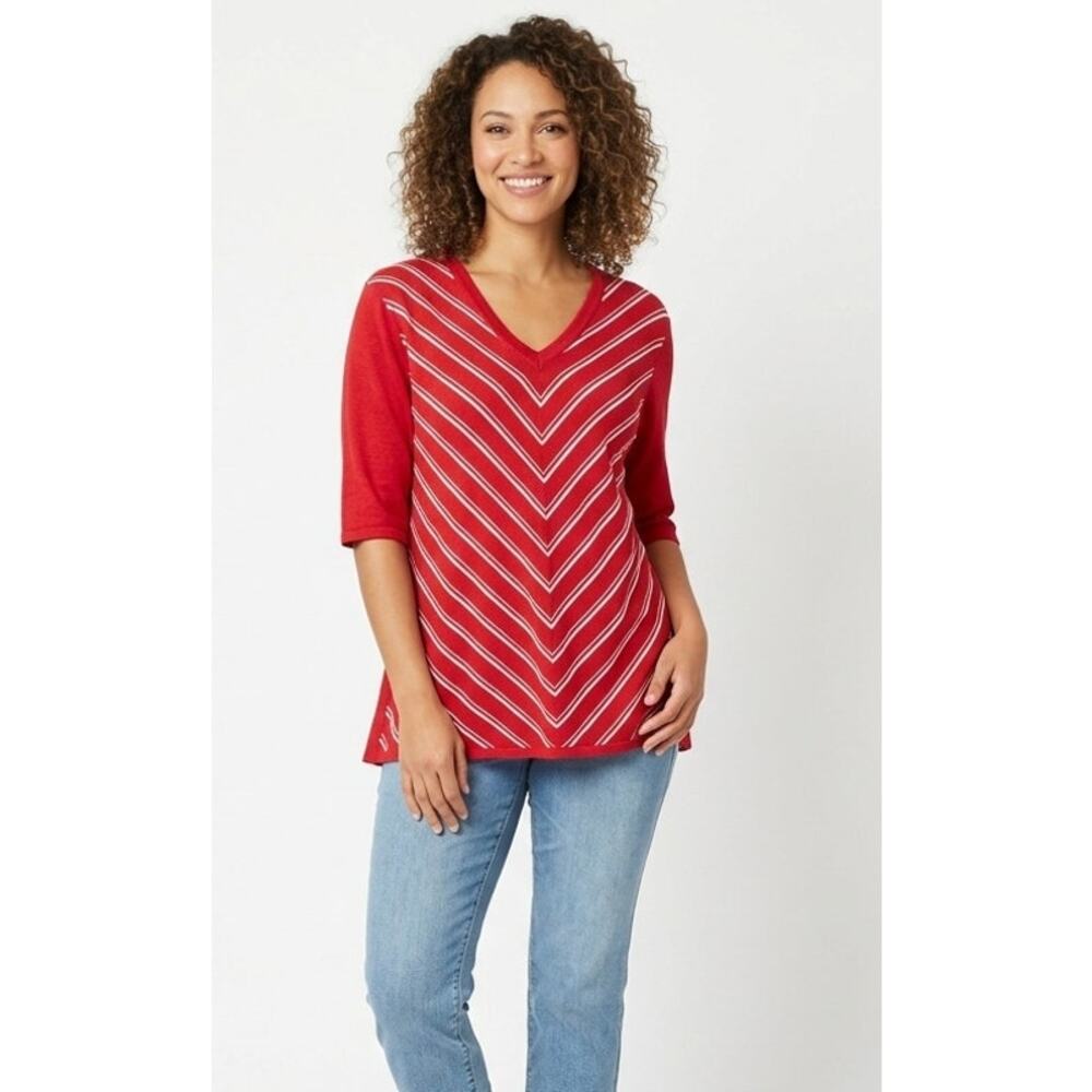WORTHINGTON Tunic Top Women's 3XL Red White Silk Nylon Casual Summer Striped